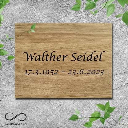 Gedenkplatte, Grabplatte, Schriftplatte aus massiver Eiche 001