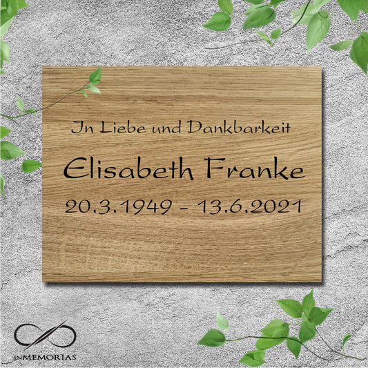 Gedenkplatte, Grabplatte, Schriftplatte aus massiver Eiche 002
