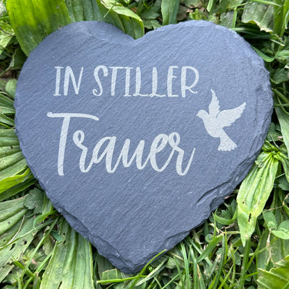Dekostein, in stiller Trauer, Herz, Andenken, Widmung, Schieferplatte DS11