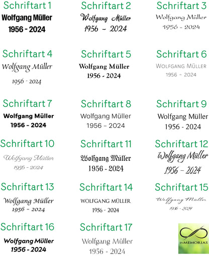 Schriftplatte für Grab und Urnengrab aus Eiche mit Baumkante Gedenktafel 050